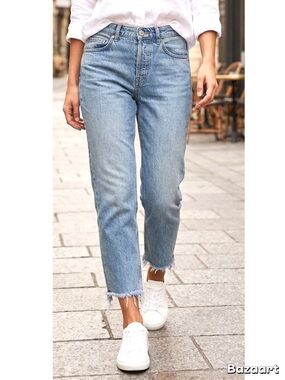 ASOS High Rise Button Fly Frayed Hem Blue Denim Jeans Size 24/26